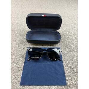 Tommy Hilfiger Sunglasses Black Stripe Square Frame TH Logo With Case UV Protect